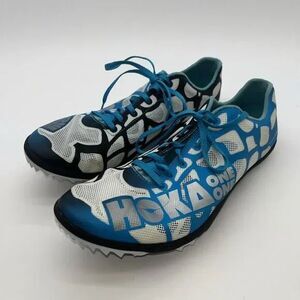 HOKA ONE ONE MEN'S ROCKET LD Track Running Shoe 13 Cyan Blue / White With Spikes